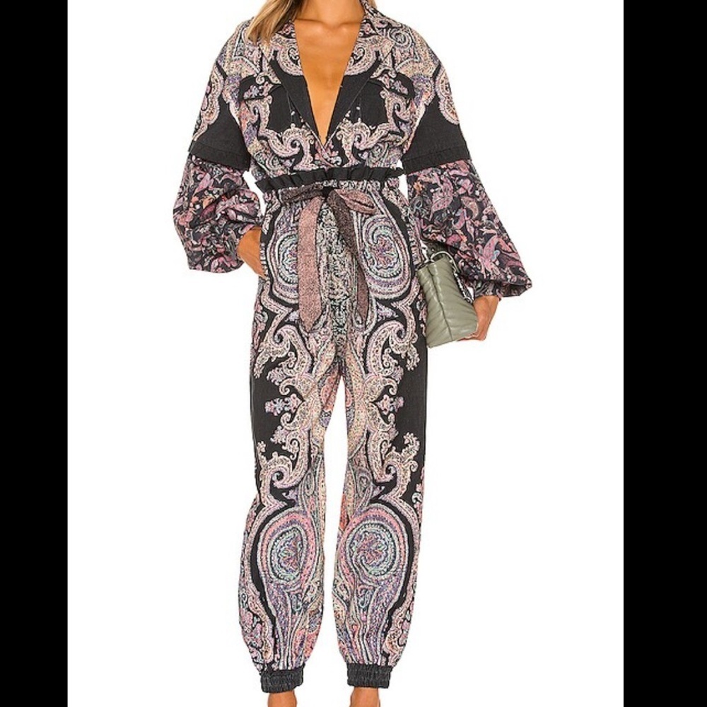 Rococo Sand Nott Paisley Jumpsuit Cotton Denim in Black